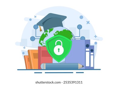 Cyber ​​security education concept. Awareness training, best practices, online safety education. Modern flat style vector illustration for landing page, web banner, infographic.