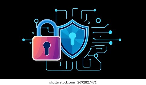 Cyber encryption symbol, Secure access artwork, Information safety vector, Cyber protection flat design,