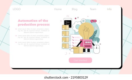 Cyber engineering web banner or landing page. Robotics' constructing developing and setting. Idea of artificial intelligence programming. Automation system innovation. Flat vector illustration