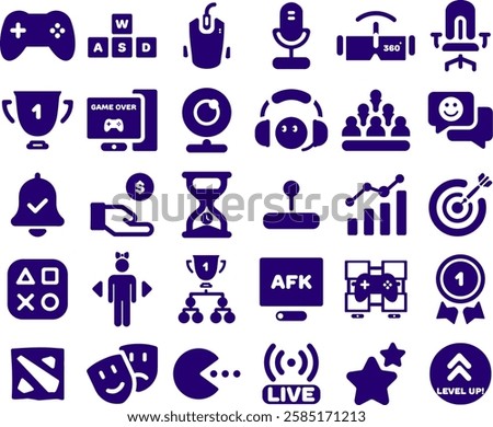 Cyber Esports Icon Pack. This Cyber Esports Icon Pack features 30 high-quality vector icons designed for gamers, streamers, and esports enthusiasts. Perfect for game UI, Twitch overlays etc.