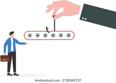 Cyber Extortion Concept with Giant Hand Fishing and Hooking Password Away from Professional