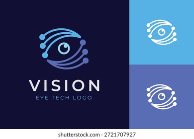 Logotipo de tecnología digital Cyber Eye. Símbolo de visión Abstractas combinado con el concepto de conexión de circuito para IA, ciberseguridad, software óptico y logotipo de identidad de innovación de alta tecnología.