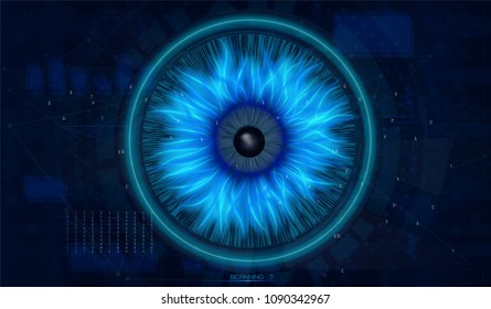 Cyber eye, eyeball future technology! Security concept background, Abstract hi tech digital internet. Search and Scan Technology. Network background. Vector illustration.