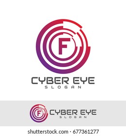cyber eye initial Letter F Logo design