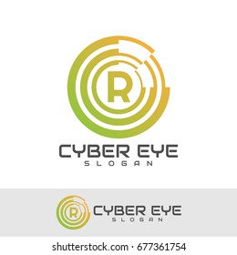 cyber eye initial Letter R Logo design