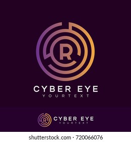 cyber eye initial Letter R Logo design