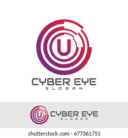 cyber eye initial Letter U Logo design