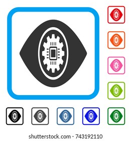 Cyber Eye Lens icon. Flat grey pictogram symbol inside a light blue rounded square. Black, gray, green, blue, red, orange color versions of Cyber Eye Lens vector.