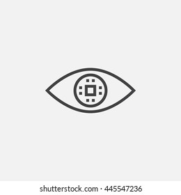 cyber eye line icon, ocular chip outline vector illustration, linear pictogram isolated on white