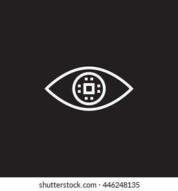 cyber eye line icon, ocular chip outline vector illustration, linear pictogram isolated on black