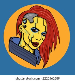 Ciberilustración. Ilustración vectorial de la cara androide. Colorido arte vector dibujado a mano. 