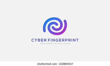 Cyber fingerprint vector logo design template