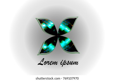 Cyber flower icon. Logo or emblem.
Green bright textures.Illustration 
can be used in the 
advertisements, banners, websites. Natural.
Vector. Quatrefoil icon.

