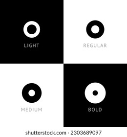 Cyber font, rounded digital alphabet, set of four different thickness trendy modern number 0 for your logo design, vector illustration 10EPS