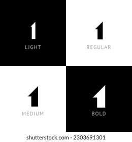 Cyber font, rounded digital alphabet, set of four different thickness trendy modern number 1 for your logo design, vector illustration 10EPS