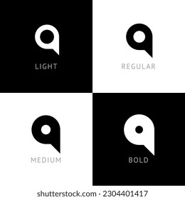 Cyber font, rounded digital alphabet, set of four different thickness trendy modern letter Q for your logo design, vector illustration 10EPS