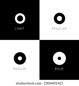 Cyber font, rounded digital alphabet, set of four different thickness trendy modern letter R for your logo design, vector illustration 10EPS