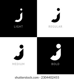 Cyber font, rounded digital alphabet, set of four different thickness trendy modern letter J for your logo design, vector illustration 10EPS