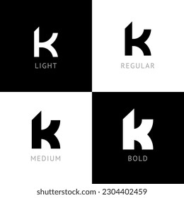 Cibertipo de letra, alfabeto digital redondeado, conjunto de cuatro grosores diferentes letra moderna moderna K para el diseño de su logotipo, ilustración vectorial 10EPS