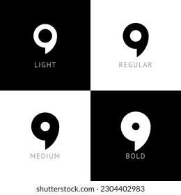 Cyber font, rounded digital alphabet, set of four different thickness trendy modern letter G for your logo design, vector illustration 10EPS