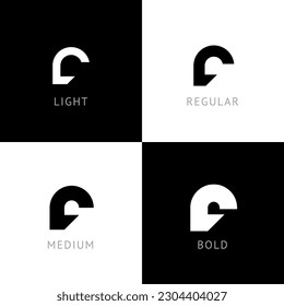 Cibertipo de letra, alfabeto digital redondeado, conjunto de cuatro grosores diferentes letra moderna F para el diseño de su logotipo, ilustración vectorial 10EPS