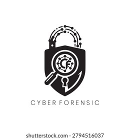 Cyber Forensic Lab Logo balances a padlock icon and binary forensic lines seamlessly. This Cyber Forensic Lab Logo represents data encryption, secure verification, and system analysis. Implement Cyber Forensic Lab Logo for software development studios, digital forensics laboratories, and premium cryptographic network protection platforms.