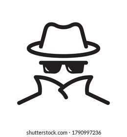 Cyber Fraud Icon. Spy, Anonymity, Agent Detective. Hat And Glasses Vector Illustration