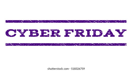 Cyber Friday watermark stamp. Text tag between horizontal parallel lines with grunge design style. Rubber seal stamp with dust texture. Vector indigo blue color ink imprint on a white background.