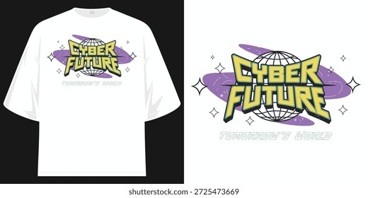 Cyber Future Future World Globe Retro 90s Streetwear Diseño gráfico de camiseta Ilustración vectorial Ilustraciones