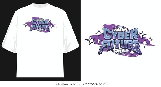 Cyber Future Future World Globe Retro 90s Streetwear Diseño gráfico de camiseta Ilustración vectorial Ilustraciones