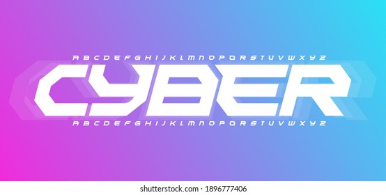 Cyber futurism alphabet. Cyberspace style, geometric font, modular type for modern futuristic cyber sport logo, gaming headline and lettering. Bold italic letters, vector typographic design.