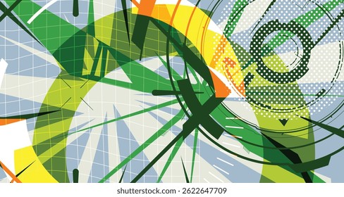 Cyber Futuristic Abstract Background Bold Wireframe Texture Elements and Modern Comic Style Shapes And Dynamic Effects and Icons Design