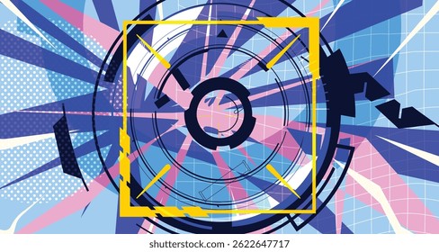 Cyber Futuristic Abstract Background Bold Wireframe Texture Elements and Modern Comic Style Shapes And Dynamic Effects and Icons Design