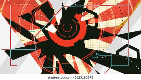 Cyber Futuristic Abstract Background Bold Wireframe Texture Elements and Modern Comic Style Shapes And Dynamic Effects and Icons Design