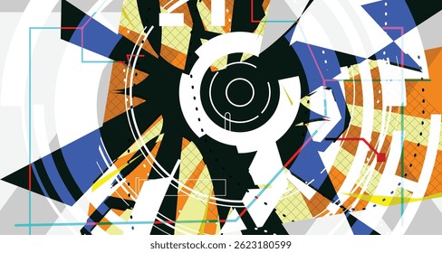 Cyber Futuristic Abstract Background Bold Wireframe Texture Elements and Modern Comic Style Shapes And Dynamic Effects and Icons Design