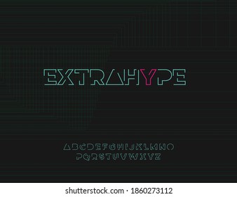 Cyber Futuristic line art outline alphabet vector Font. With flat neon color