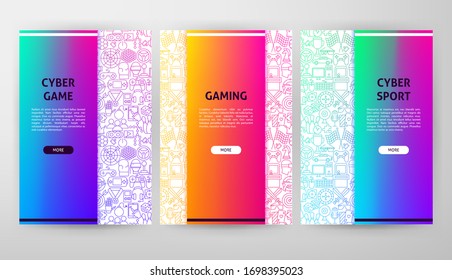 Cyber Game Brochure Web Design. Vector Illustration of Outline Template.