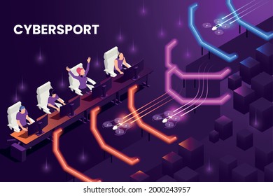 Cyber game isometric background with online competition symbols vector illustration