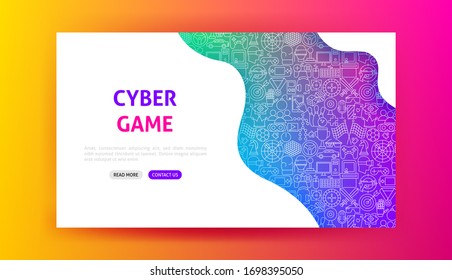 Cyber Game Landing Page. Vector Illustration of Outline Template.