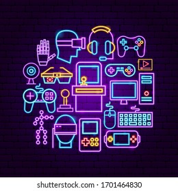 Cyber Game Neon Concept. Vector Illustration of Computer Promotion.