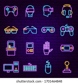 Cyber Game Neon Icons. Vector Illustration of Computer Promotion.