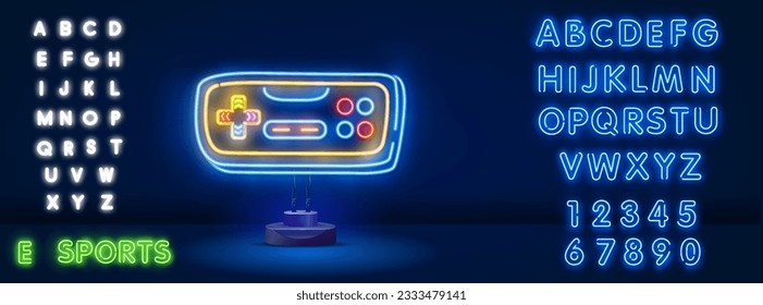 Cyber Game Neon Icons. Vector Illustration of Computer Promotion.