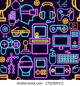 Cyber Game Seamless Pattern. Vector Illustration of Computer Background.