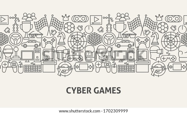 Cyber Games Banner Concept. Vector Illustration\
of Outline Design.