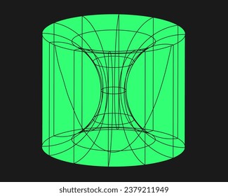 Elemento y2k de geometría cibernética. Forma de ciberpunk. Estilo aislado sobre fondo negro. Ilustración de moda vectorial.