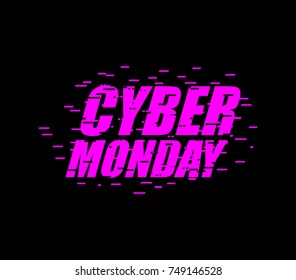 Cyber ??Monday Glitch effect emblem. website display online store. Day of sales. Vector illustration