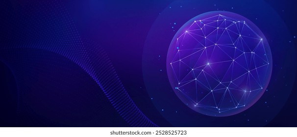 Cyber globe with dots and lines, on abstract blue technology background