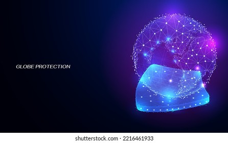 Cyber globe security low poly network on cyber space concept. Earth shield icon wireframe privacy data information vector.