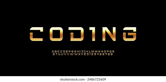 Cyber gold modern alphabet golden font, technology letters and numbers, vector illustration 10EPS