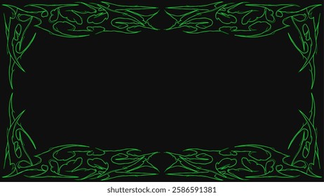 Cyber gothic frame vector design with intricate tribal patterns, glowing green lines, and a dark, futuristic aesthetic